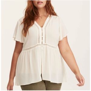 Torrid Chiffon Lace Up Back Blouse‎ Sheer Cream Flowy Bohemian Plus Size 2X